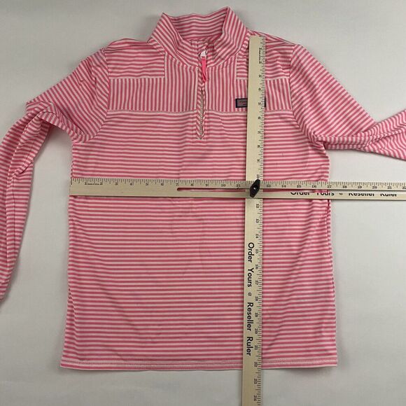 Vineyard Vines Kids Sankaty Shep Shirt Pink White Striped 1/4 Zip Pullover L 14 - Picture 3 of 11